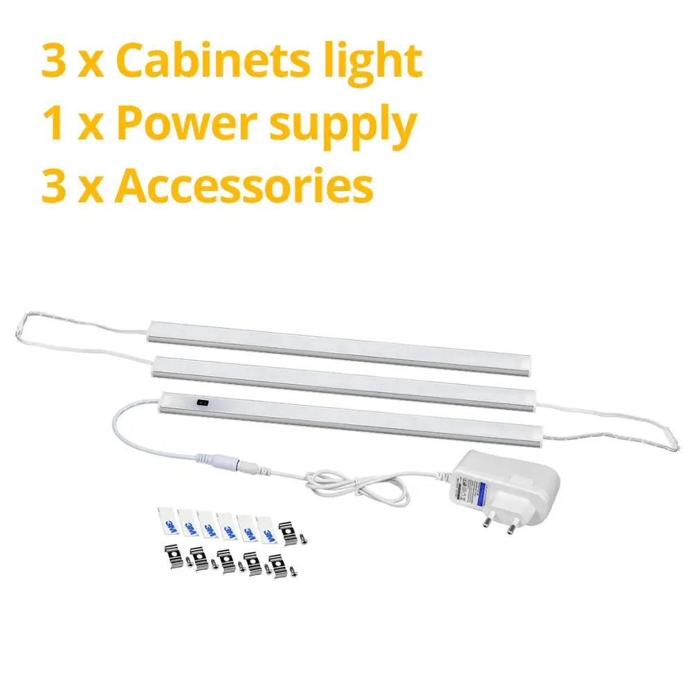 3Xlight With EU Plug 1 м-5 м ручной датчик развертки, умный светодиодный светильник для шкафа, барная трубка, 12 В, высокая яркость, Диодная лента, лампа для гардероба, для спальни, кухни, освещение - Цвет: 3Xlight With EU Plug