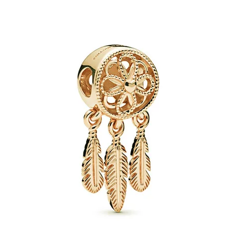 Original Pandora Charms Bracelet Leaf Feather Starfish Conch Shell Dreamcatcher Pendant for Women Bangle Dream Catcher Beads