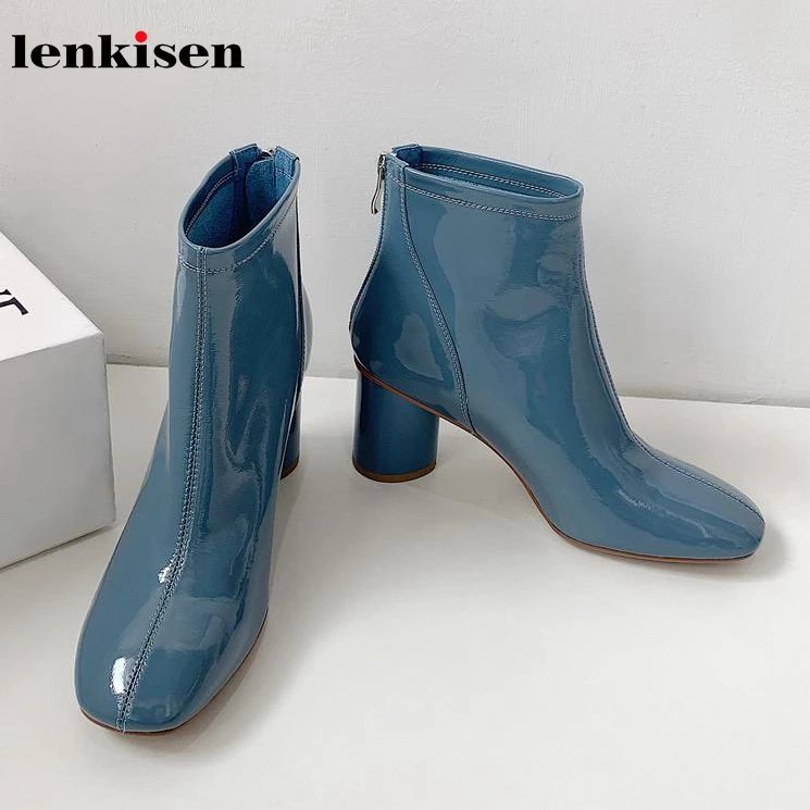

Lenkisen lnternet star simple style soft genuine leather square toe high heels solid zip winter keep warm women ankle boots Lwf2