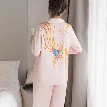 

Spring and Autumn Pajamas Female Viscose Casual Fashion Cardigan V-neck Silk Homewear Set Imitated Silk Fabric Piece New Style