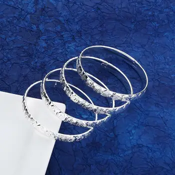

4pcs Fashion Simple Bangles Wedding Dubai Silver Color Bangle Ethiopian Women Trendy Jewelry Accessories