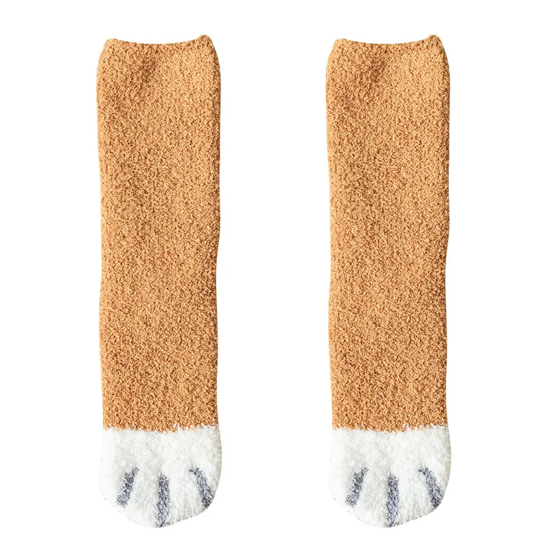 1 пара плюшевых носков из кораллового флиса женские носки без пятки осенние и зимние милые толстые теплые носки для сна с когтями - Цвет: B