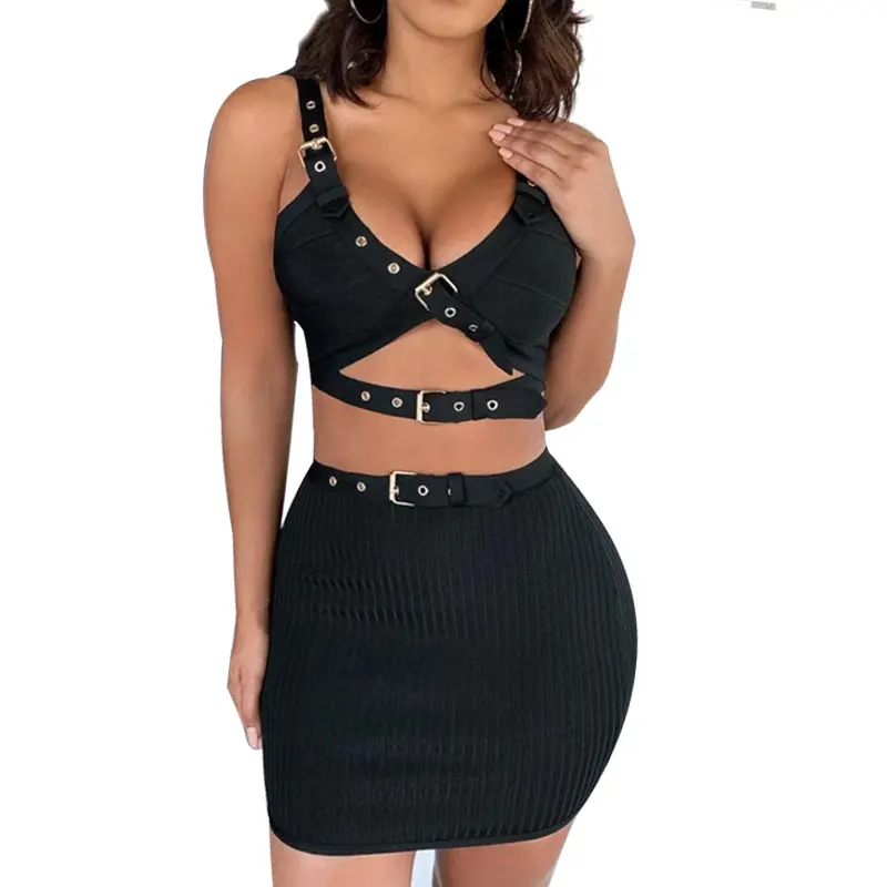 Женские облегающие платья комплект из 2 предметов топ на бретелях и мини-юбка