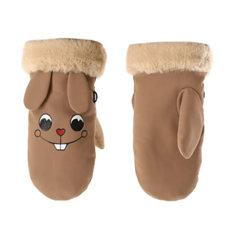 Детские Мультяшные перчатки для мальчиков и девочек, зимние ветрозащитные водонепроницаемые лыжные перчатки D08C - Цвет: Khaki