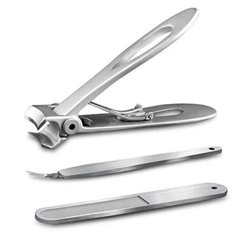 

3 Pcs Nail Clippers Set Wide Jaw Dead Skin Fingernail Cutter Toenail With Metal Case Nail File For Men Women Stainless Steel