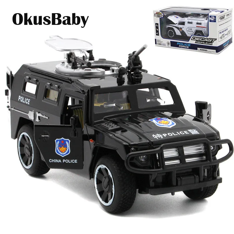 

1:32 Alloy Sound and Light Panzer Police SWAT Children Toy Car Model Vhicle Truck Motor Homes Baby LED Toys with Open Doors