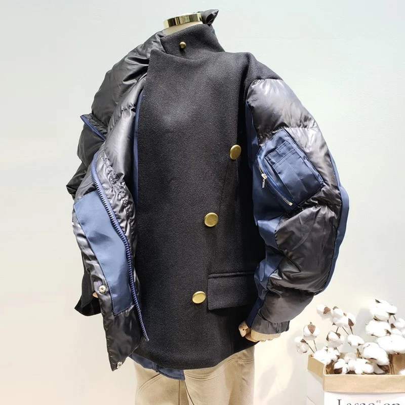 Thick Outwear Cotton Parka Zipper Loose Plus Size Warm Streetwear Black Woolen Patchwork Winter Jacket Woman Coat L202