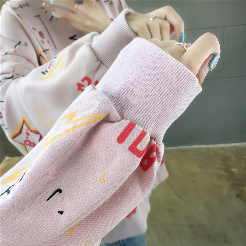 Women Autumn Graffiti Oversized Fashion Girls Loose Fit Long Coat Korean Kawaii Tops Hoodies Sweatshirts Women's Clothes