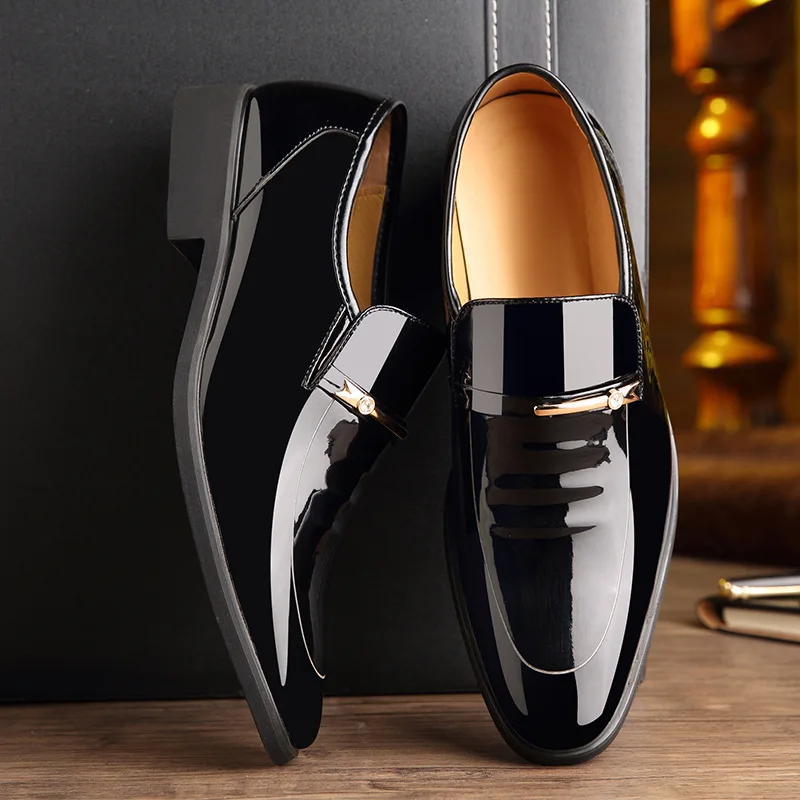 Men Dress Italian Leather Shoes Slip On Fashion Men Leather Moccasin Formal Male Shoes Pointed Toe