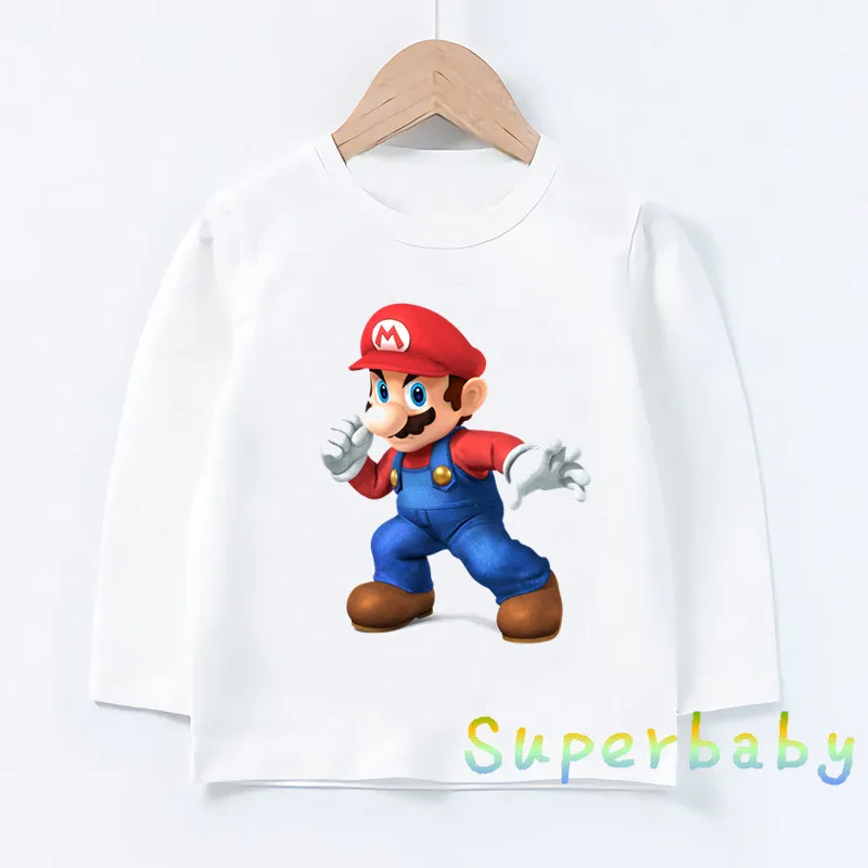 Детская футболка с принтом игры «Super Mario Bros» Забавные топы с героями мультфильмов для маленьких мальчиков и девочек, детская футболка с длинными рукавами LKP5185