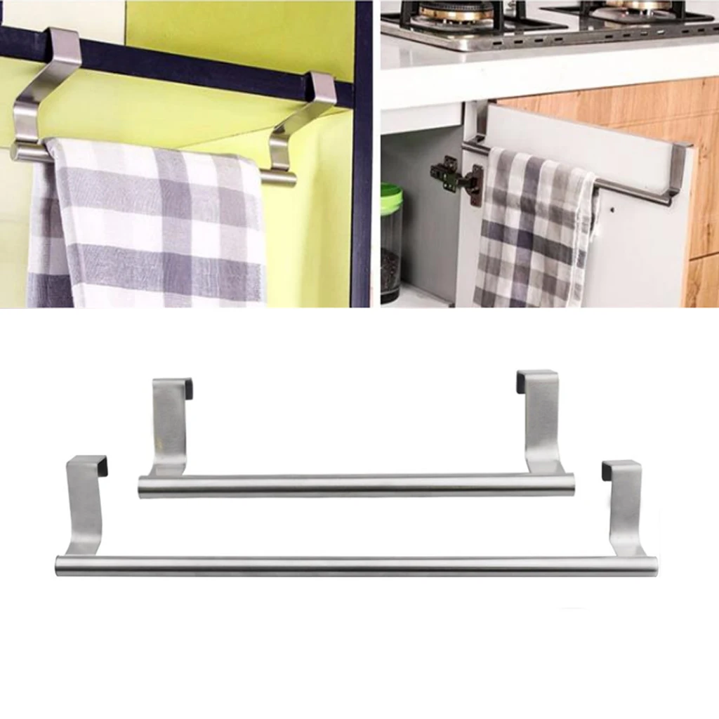 Stainless Steel Towel Rack Over Door Cupboard Hanger Towel Holder Kitchen Bathroom Towel Organizer Rack Rail Towels Bar