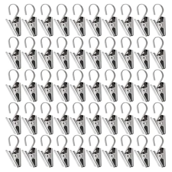 

HOT 50 PCS Stainless Steel Curtain Clips with Hook for Curtain Photos Home Decoration Outdoor Party Wire Holder