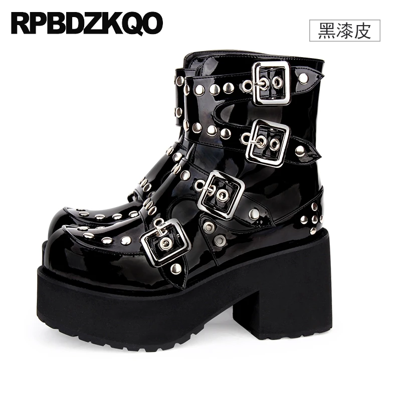 

gothic platform boots punk high heel rivet 13 45 black motorcycle big size women chunky 10 stud biker handmade shoes ankle plus