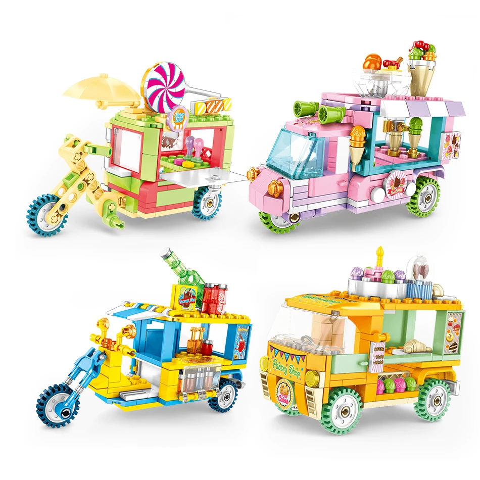 

Street Shop Tricycle Car Model Building Blocks Compatible Legoed City Creator Educational Friends Bricks Children Toys for Girl