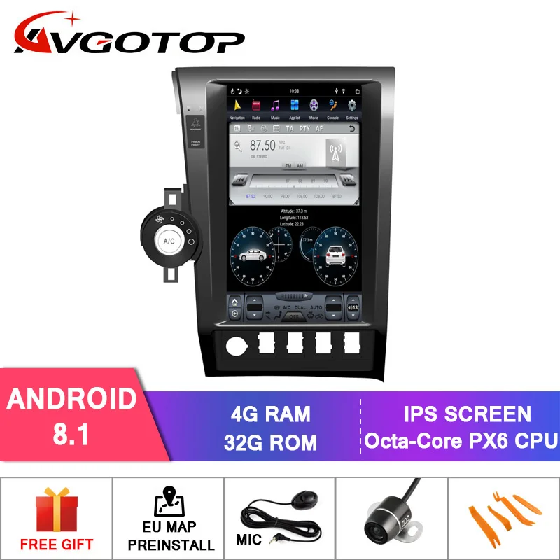 AVGOTOP Android 8,1 Tesla автомобильный dvd-плеер с Gps для TOYOTA TUNDRA 2007-2011 6 ядер+ 4G+ 32G ips экран