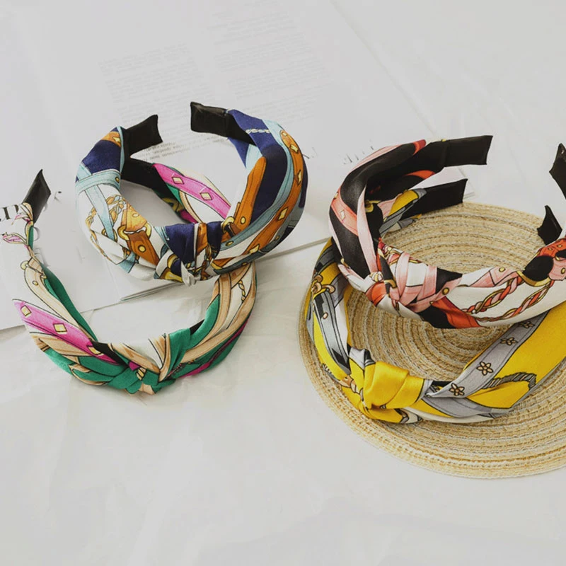 

Top Knot Middle Knotted Cloth Fabric Head Hoop Wide Side Hair Hoop Hair Accessories Wash Face Head Wrap Chain Print Headband
