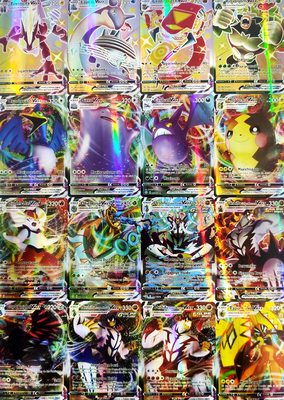 Espanhol pokemon cartões de coleção, qualidade papel de ouro preto,  plástico plastificado, brilhante e resistente, vmax tipos, v, gx, basico