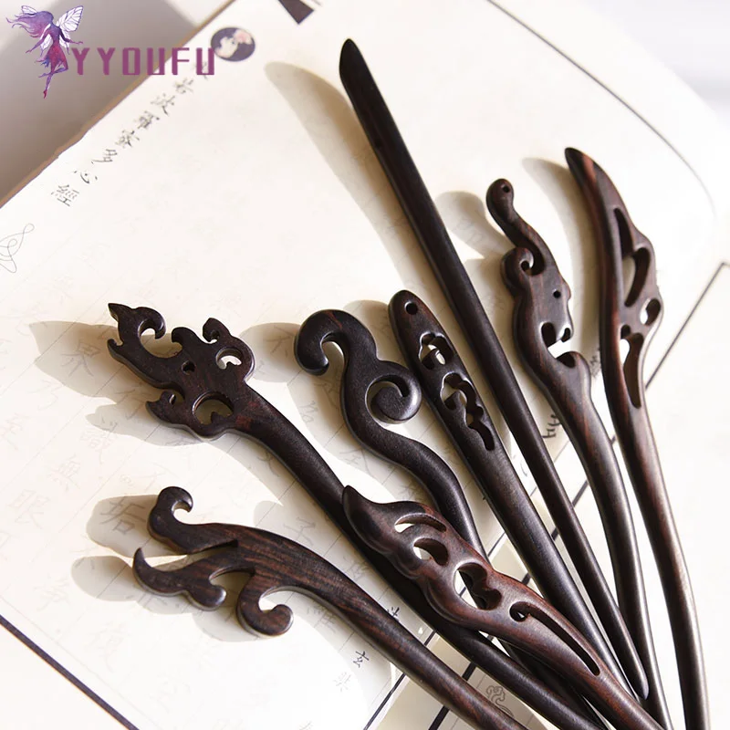 

YYOUFU 16 Styles Ebony Hairpin Chinese Style Retro Hair Stick Natural Wood Jewelry Vintage Exquisite Hair Accessories