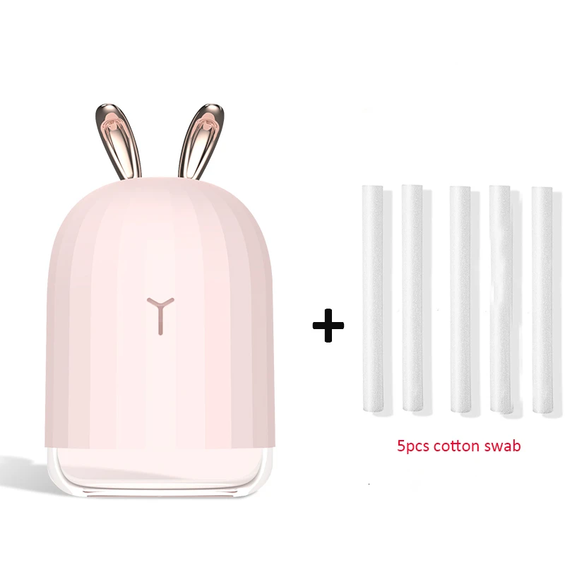 Pink and 5 filters USB Deer Air Humidifier Ultrasonic Cool Mist Adorable Mini Humidifier With LED Light Car Aromatherapy Essential Oil Diffuser - Цвет: Pink and 5 filters