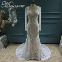 Mryarce 2022 New Stretch Lace Long Sleeves Mermaid Wedding Dress Flexible Boho Bridal Gowns 1