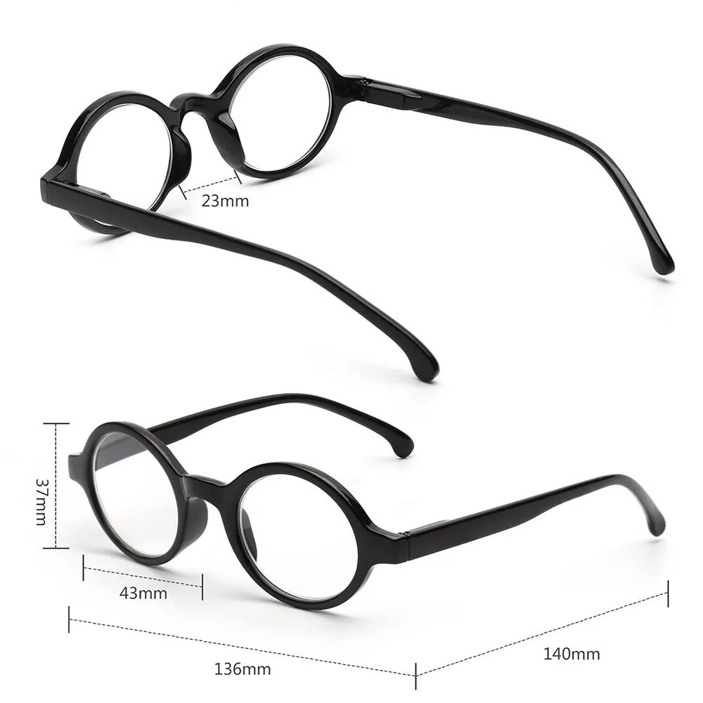JM Spring Hinge Round Reading Glasses Women Men Diopter Magnifier Presbyopic Glasses Black +0.5 +6