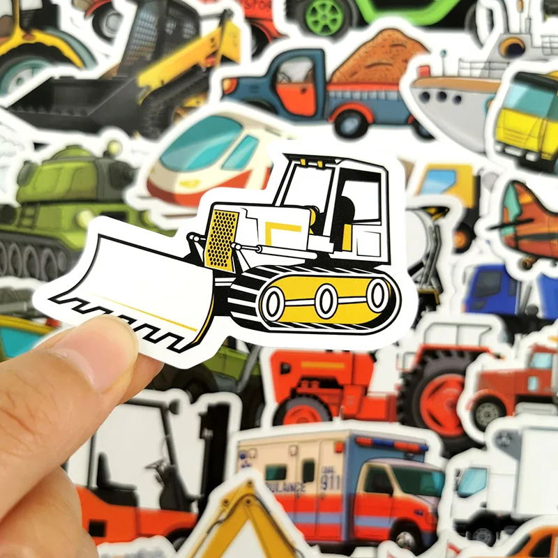 50PCS Traffic Car Cartoon Sticker Boy's Toy Aircraft Ship Cool Anime Waterproof Sticker DIY Decoration Child's Room Toy Car Gift