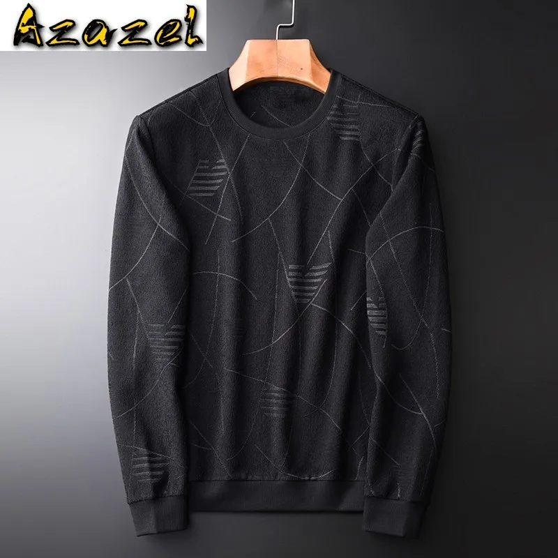 

Azazel Black Sweatshirt Male Luxury Round Collar Solid Color Mens Hoodies Fashion Combined Fabric Slim Fit Sweatshirts Men 4XL