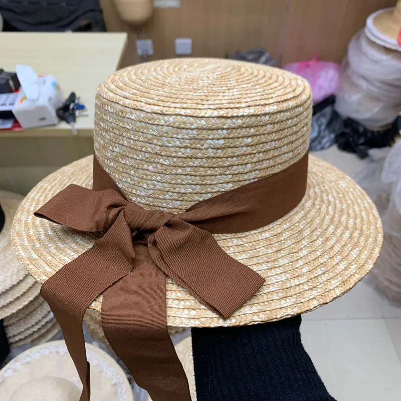 

Fashion Bowknot Ribbon Girl Wide Brim Sun Hats For Women Head 57cm Size Summer Beach Ladies Straw Hat Sun Protection Causal Cap