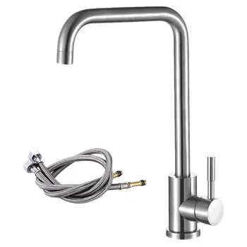 

Stainless Steel Kitchen Faucet Single Hole Cold and Hot Water Faucet Washing Faucet with 2pcs 60cm Tubes (1200g)