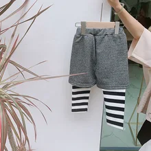 Детские брюки-двойка, брюки повседневные брюки для мальчиков с пятью звездами и аппликацией в полоску детская одежда осень стиль