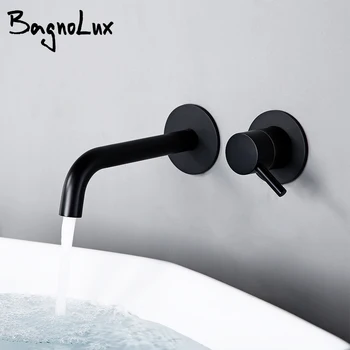 

Black Brass 21Cm Spout Single Switch Two Hole Hot And Cold Mixer Hidden Installation Bathroom Faucet