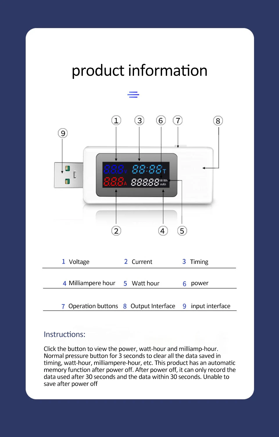 Color Display USB Tester 0-6.5A Current 4-30V Voltage USB Charger Tester Time Display Mobile Power Detector Battery Test wind anemometer