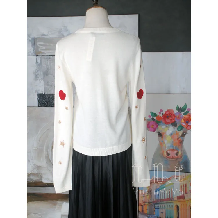 YUNINYOYO Lovly embroidery with heart sunglasses red lips dolls heavy hand-made beads star snowflakes 100% wool women cardigan YUNINYOYO Lovly embroidery with heart sunglasses red lips dolls heavy hand-made beads star snowflakes 100% wool women cardigan