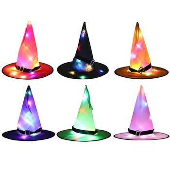 

Halloween LED Luminous Witch Hat Glowing Witches Hat Headdress for Children Adult Party Costume Halloween Decoration Props
