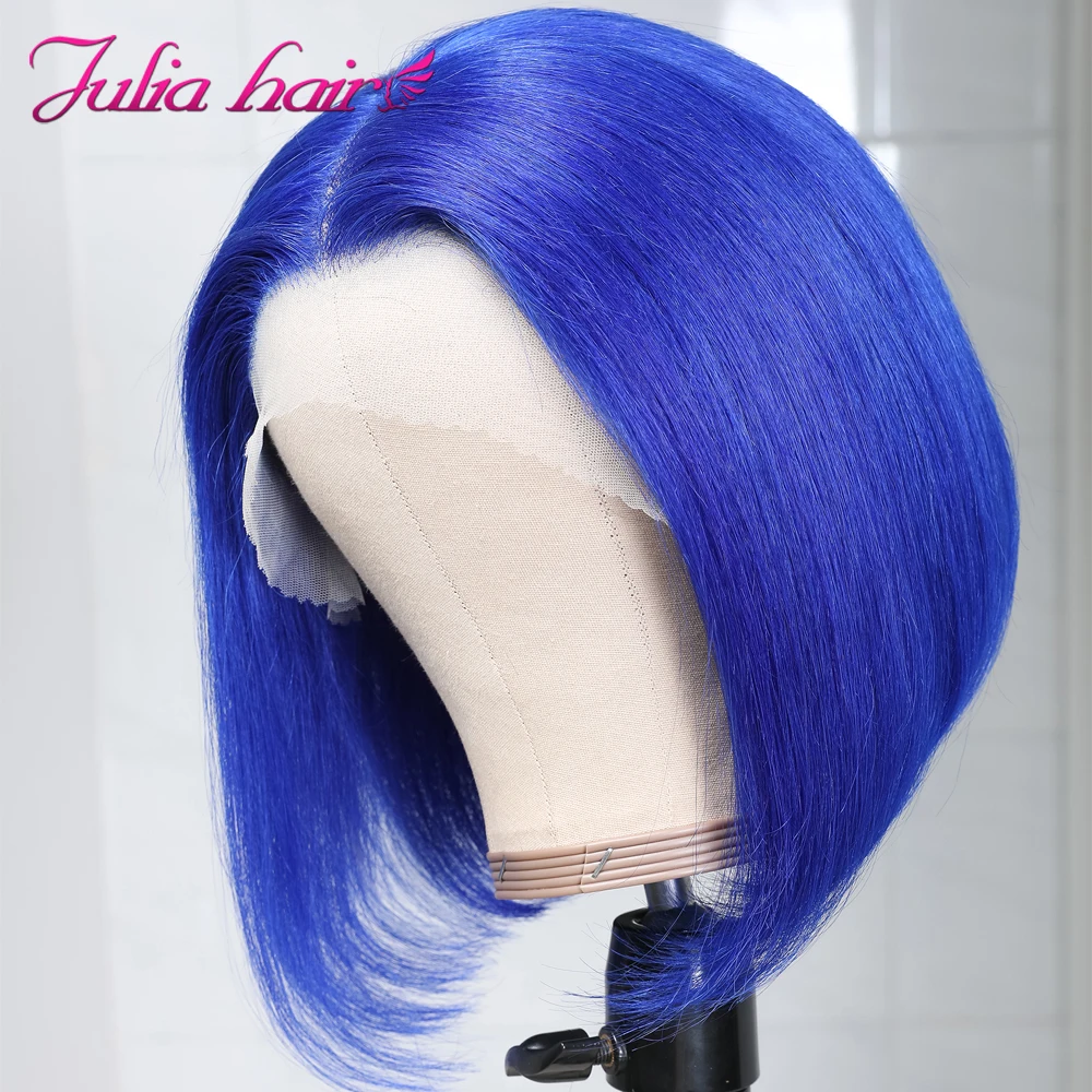 Malaysian Blue Straight Bob Lace Wig Hightlight 13×4 Glueless Lace Front Human Hair Wig Red Green Pink Yellow Short Bob Wigs (4)