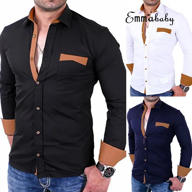 Мужские модные роскошные стильные повседневные платья Slim Fit рубашки Повседневное рубашка с длинными рукавами