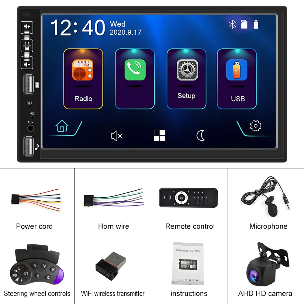 Podofo 2 Din 7'' Car Stereo with Apple Carplay Touch Screen Car