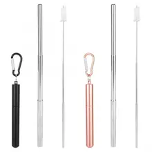 Портативная телескопическая многоразовая соломинка из нержавеющей стали с чистящей щеткой для питья кофе, молока, воды, бутылки и чашки, аксессуары