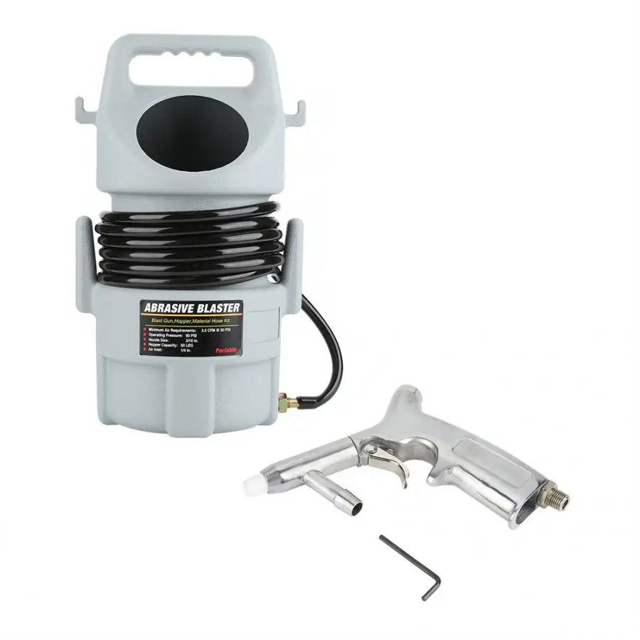 

Portable Pneumatic Sand Blaster Kit Sandblasting Gun 15 ft Hose & 50 lb. Hopper Sand Blaster Set