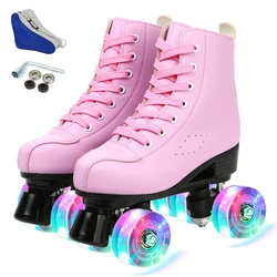Artificial Leather Roller Skates Double Line Skates Women Men Adult Two Line Skate Shoes Patines Black Pink Pu 4 Wheels Patins