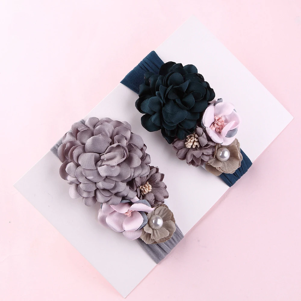 WARMOM Elastic Headband For Baby Girls Nylon Flower Hairband Flower Turban Headwrap Hair Accessories Cute Princess Hair Band