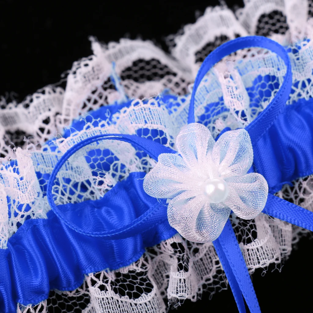2Pcs Rustic Bridal Wedding Garter Floral Stretch Bridal Lace Satin Bowknot Thigh Ring Soft Socks Hen Party Lace Pearls Garter
