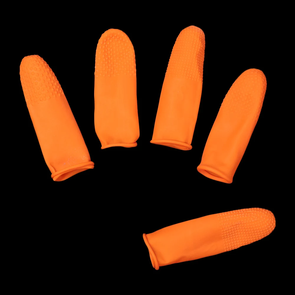 100PCS Finger Cots Orange Reusable Natural Rubber Latex Non-slip Finger Cover Fingertip Protector Industry Gloves Nail Art Tool disposable finger covers