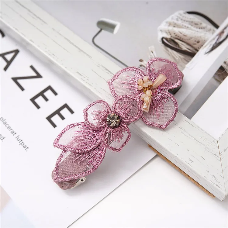 Pink Винтажные заколки с 2 цветами, женские заколки, стразы, бусины, заколки для девушек, женские заколки, аксессуары для волос - Цвет: Pink