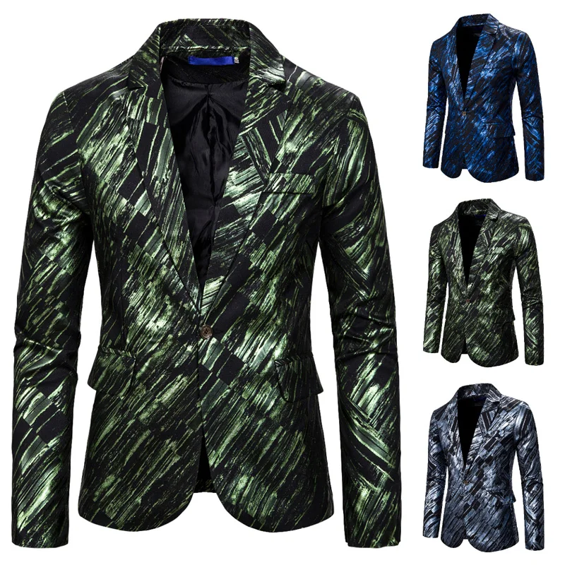 

Spring and Autumn New High-end Quality One-button Mens Blazer Twill Gradient Printing Slim Hip Hop Mens Suits Blazers
