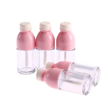 

5 Pieces Pink Beverage Bottle Shaped Empty Lip Gloss Tube Containers Clear Mini Refillable Lip Balm Bottles With Rubber Inserts