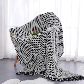 

Battilo Lightweight Waffle Weave Chunky Knitted Sofa Throw Blanket, Navy&White