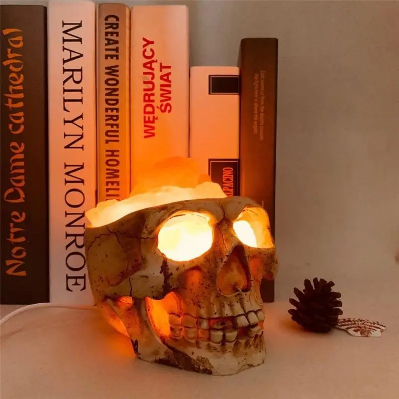 

LED Table Lamp Skull Salt Stone Lamp Horror Ghost Head Shaped Night Light USB Indoor Lighting Household Lighting
