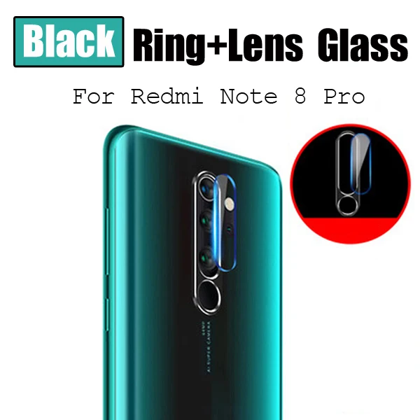 Стекло для Xiao mi Red mi Note 8 pro Чехол для Xio mi Red mi Note 8 Note8 Pro mi крышка задняя металлическая камера защитное кольцо Защита объектива - Цвет: Black Ring Glass