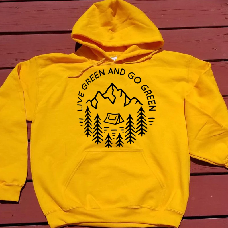 Толстовка с надписью «Live Green and Go Green», графический пуловер с изображением горного дерева, 100% хлопок, горный лозунг tumblr свитшот в стиле